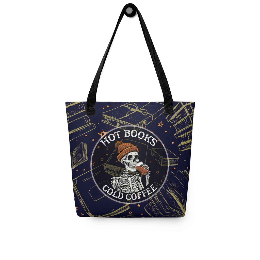 Hot Books Cold Coffee Skeleton Reader Design | Tote Bag