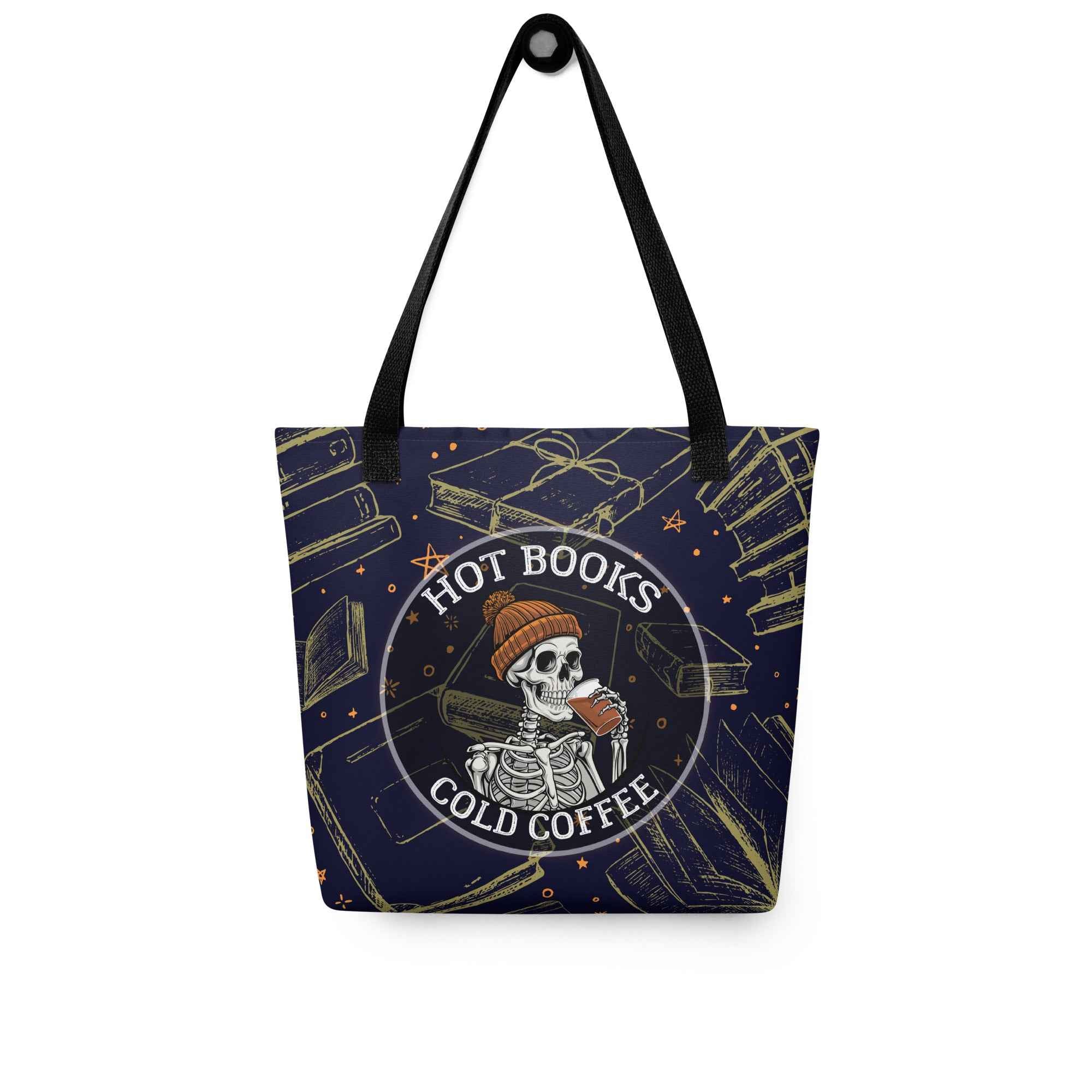 Hot Books Cold Coffee Skeleton Reader Design | Tote Bag