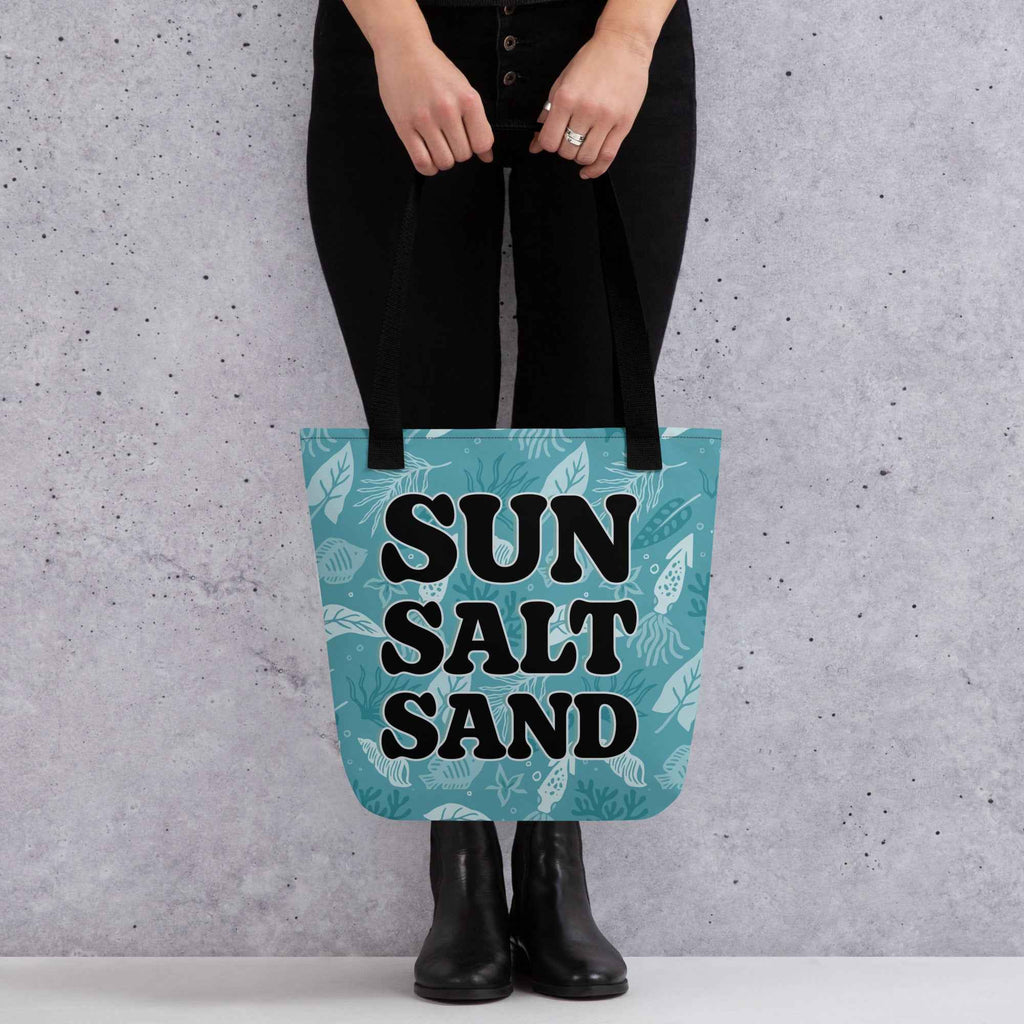 Sun Salt Sand Beach Summer Typography Design | Tote Bag