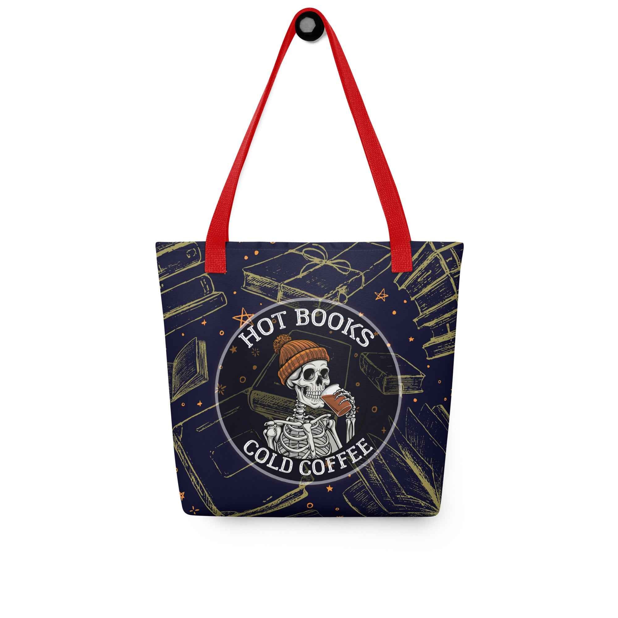 Hot Books Cold Coffee Skeleton Reader Design | Tote Bag