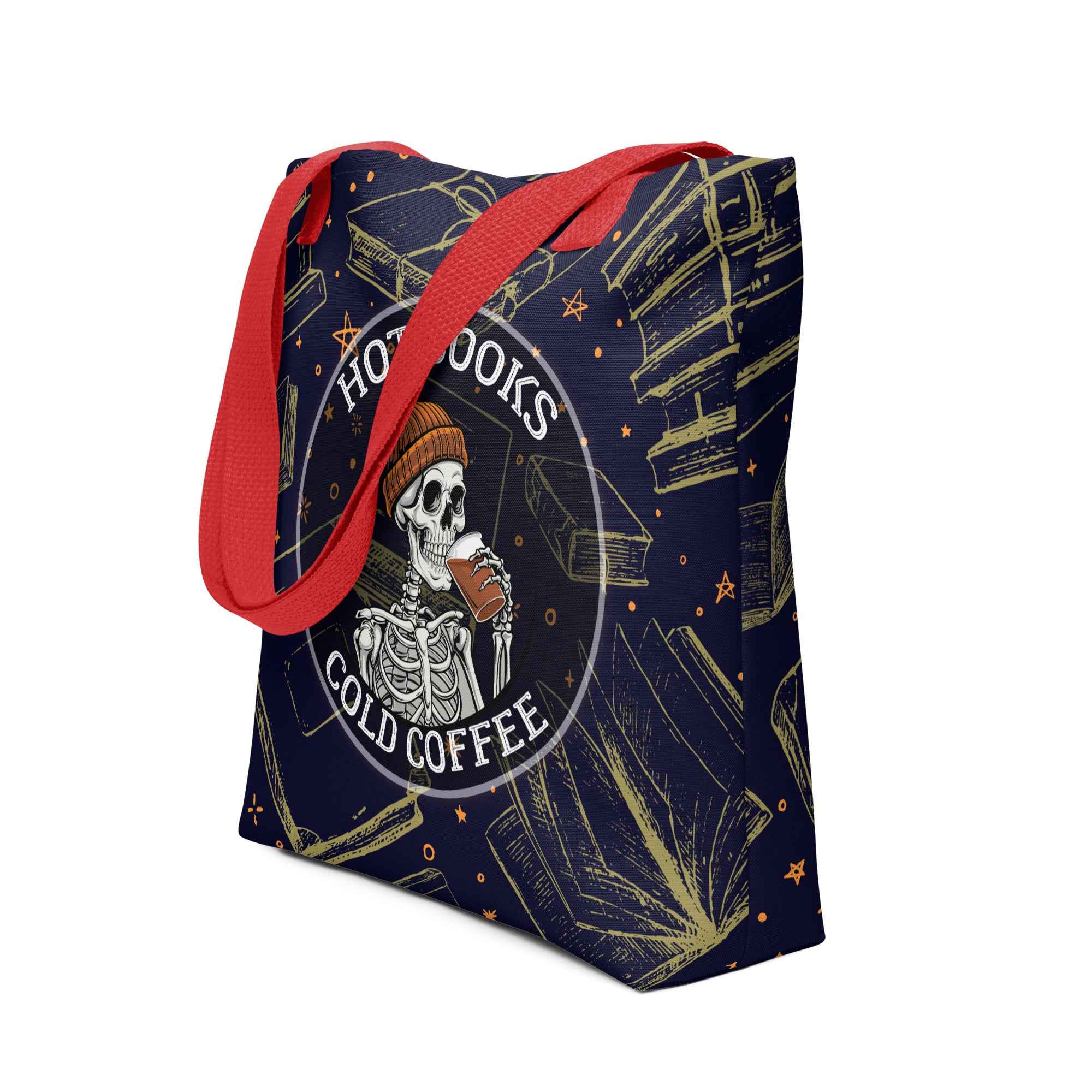 Hot Books Cold Coffee Skeleton Reader Design | Tote Bag