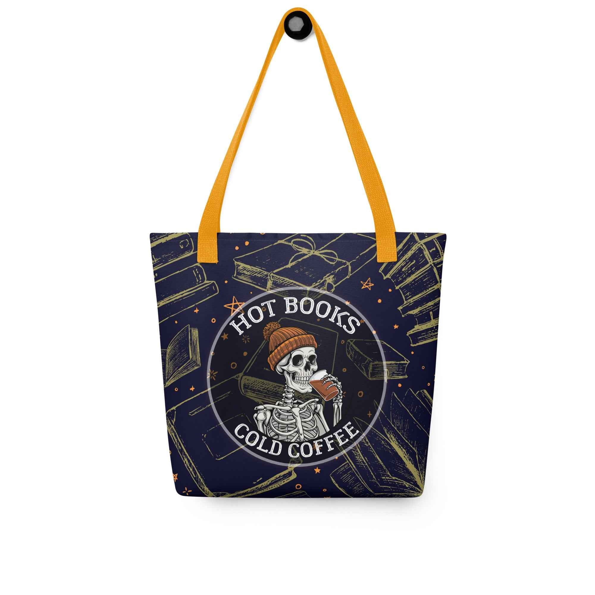 Hot Books Cold Coffee Skeleton Reader Design | Tote Bag
