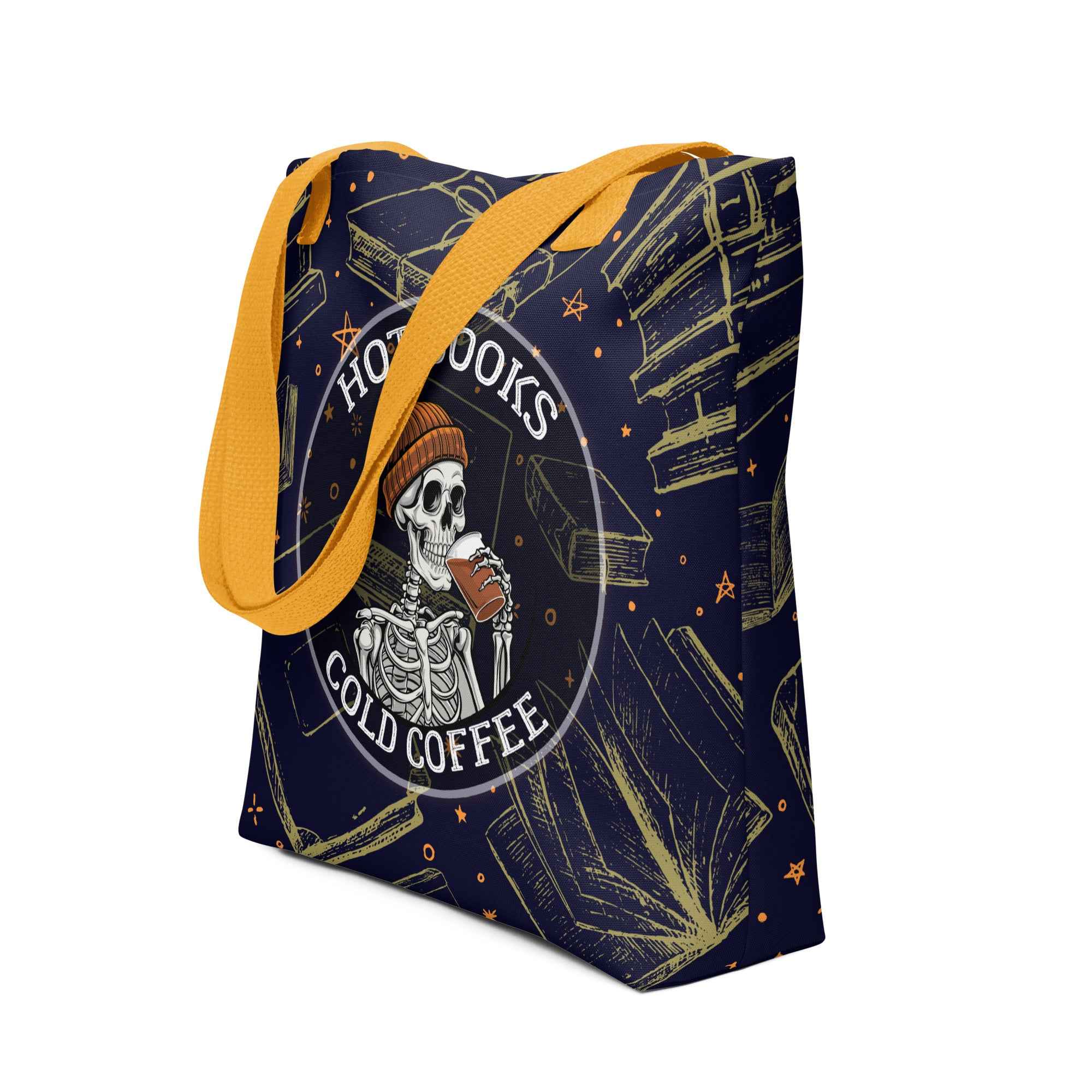 Hot Books Cold Coffee Skeleton Reader Design | Tote Bag
