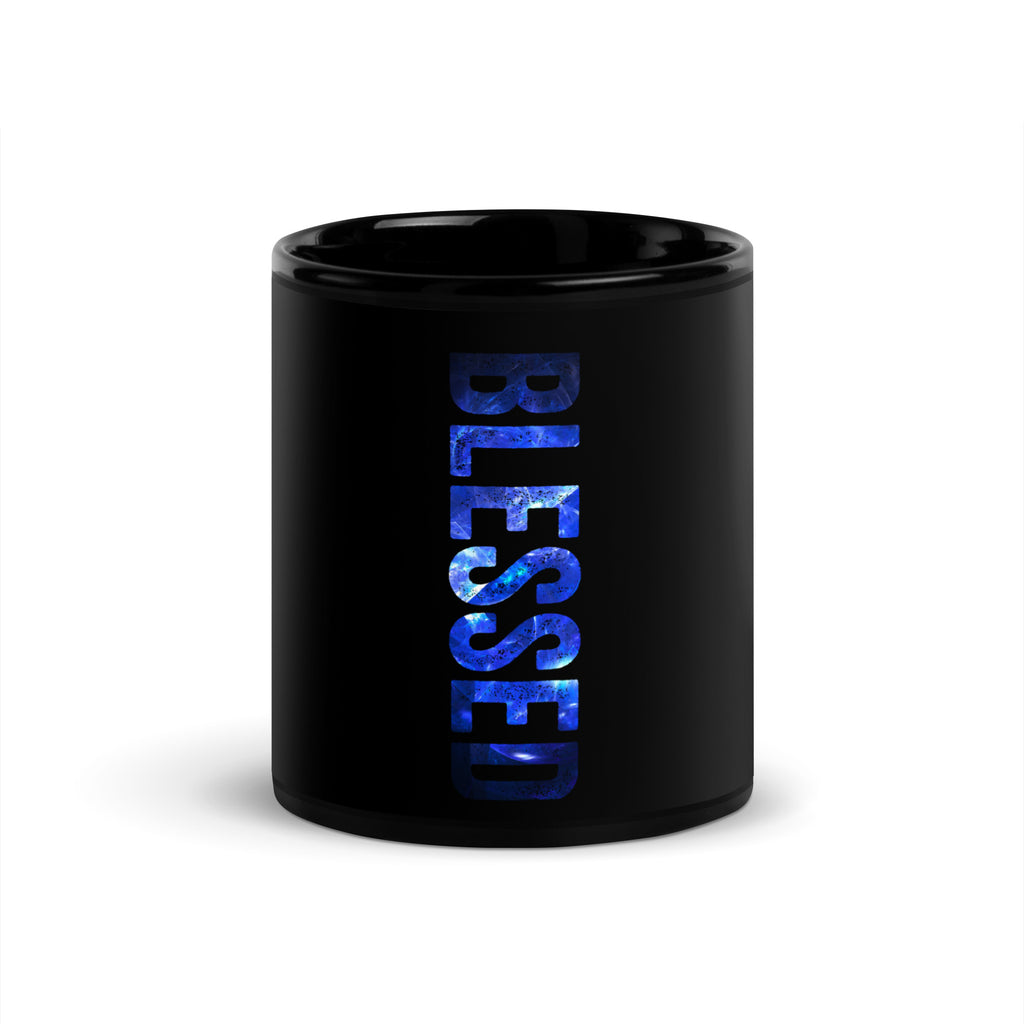 Blessed Vertical Streetwear Blue Abstract Typographic | Glossy Mug - Mooaako's Store