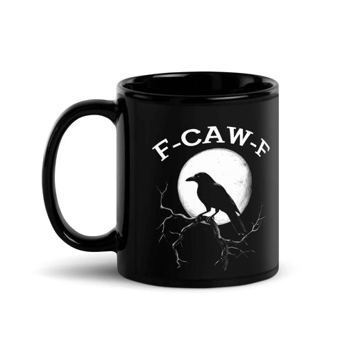 Caw F Funny Crow Moon Gothic Black Bird Humor | Glossy Mug
