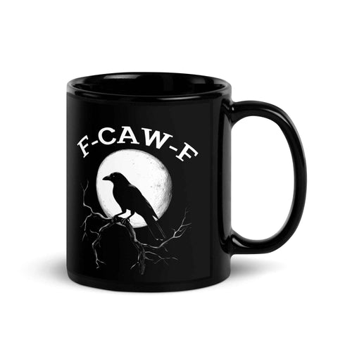 Caw F Funny Crow Moon Gothic Black Bird Humor | Glossy Mug