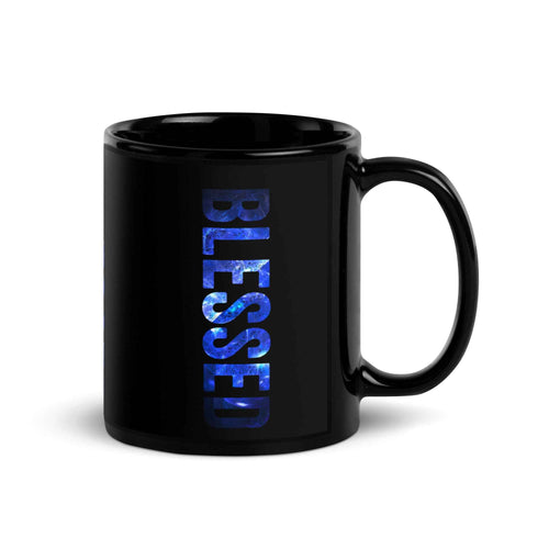 Blessed Vertical Streetwear Blue Abstract Typographic | Glossy Mug