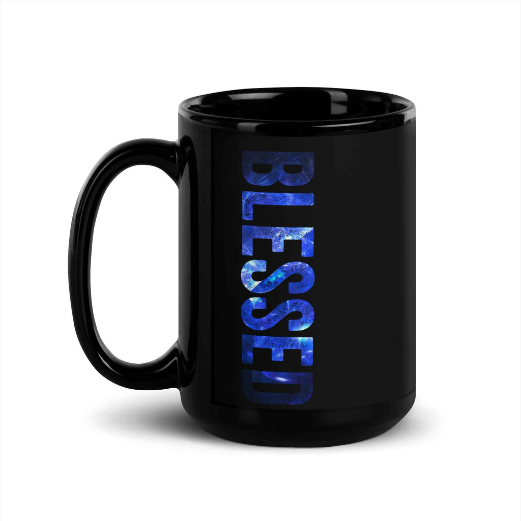Blessed Vertical Streetwear Blue Abstract Typographic | Glossy Mug
