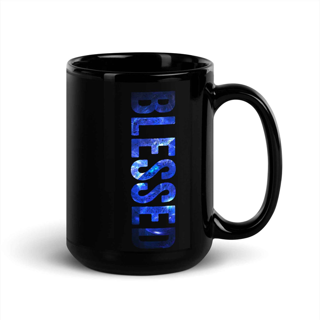 Blessed Vertical Streetwear Blue Abstract Typographic | Glossy Mug