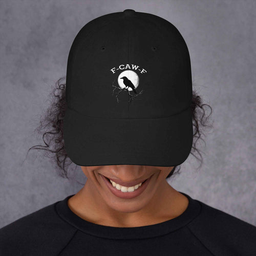 Caw F Funny Crow Moon Gothic Black Bird Humor | Dad Hat