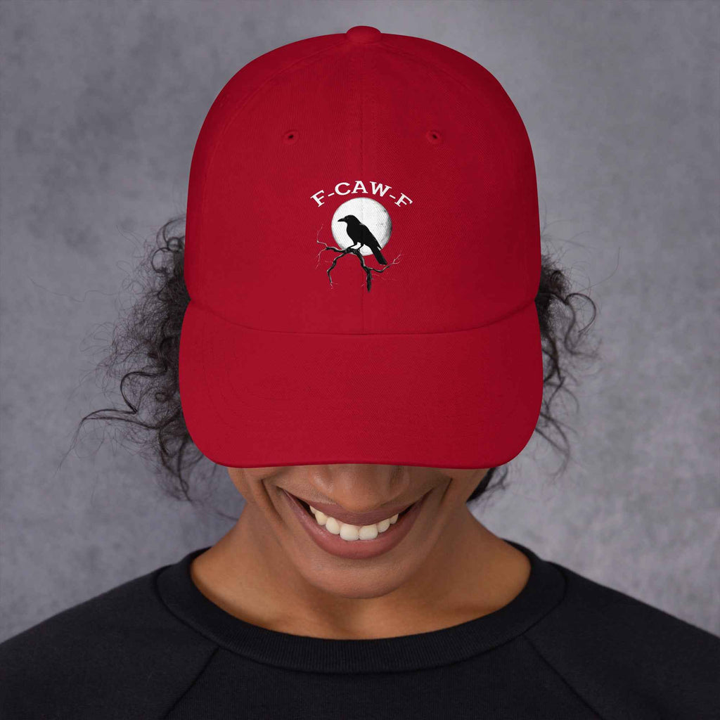 Caw F Funny Crow Moon Gothic Black Bird Humor | Dad Hat