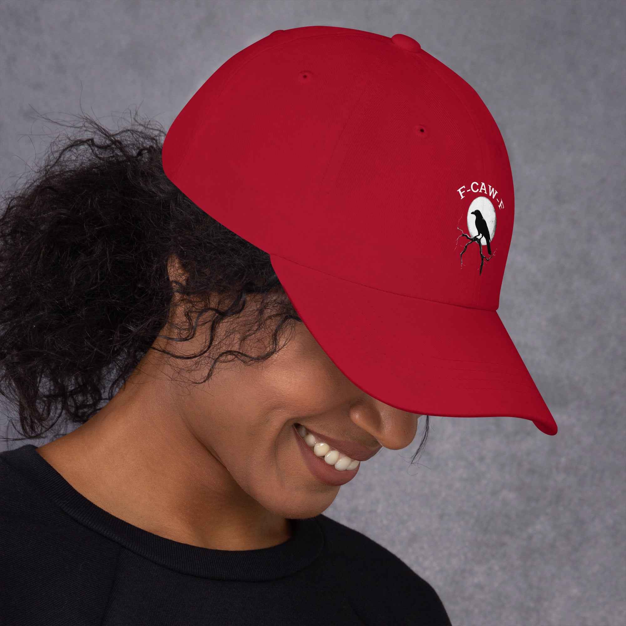 Caw F Funny Crow Moon Gothic Black Bird Humor | Dad Hat