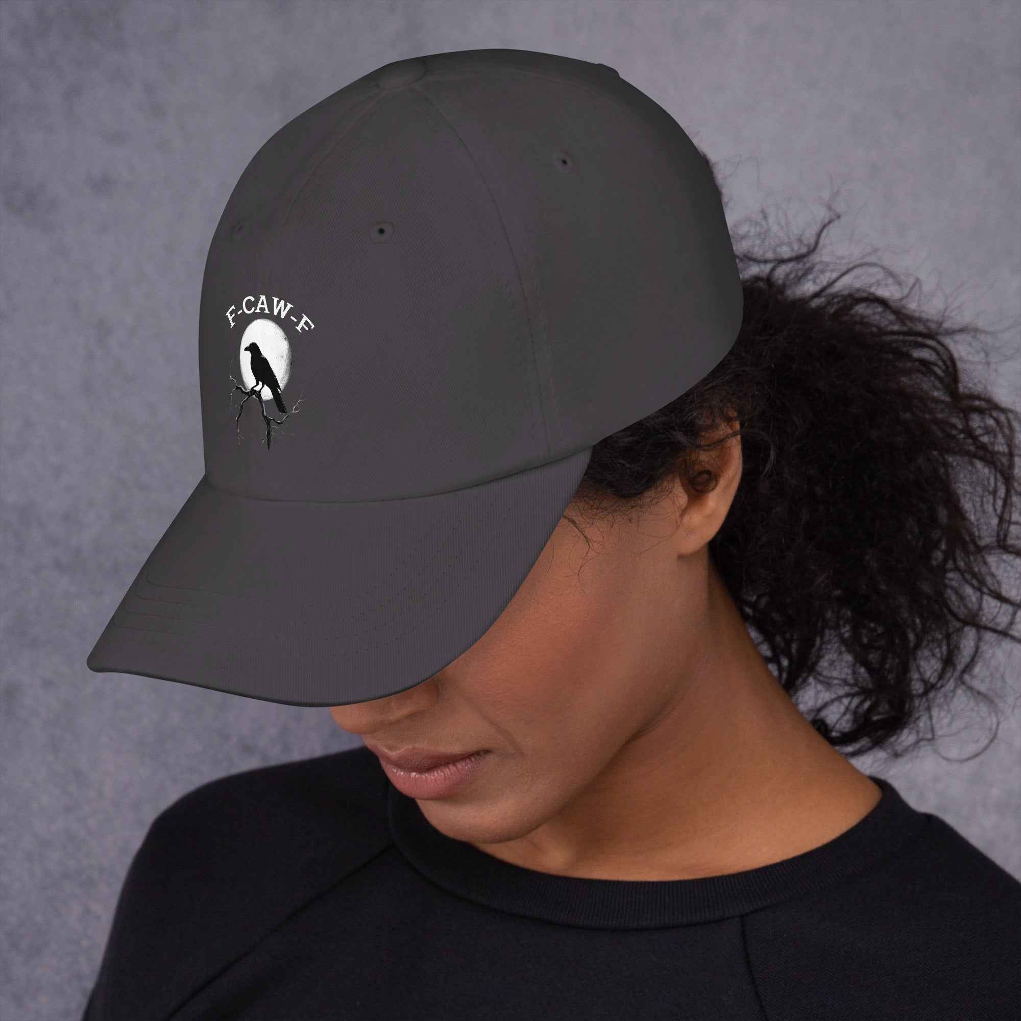 Caw F Funny Crow Moon Gothic Black Bird Humor | Dad Hat