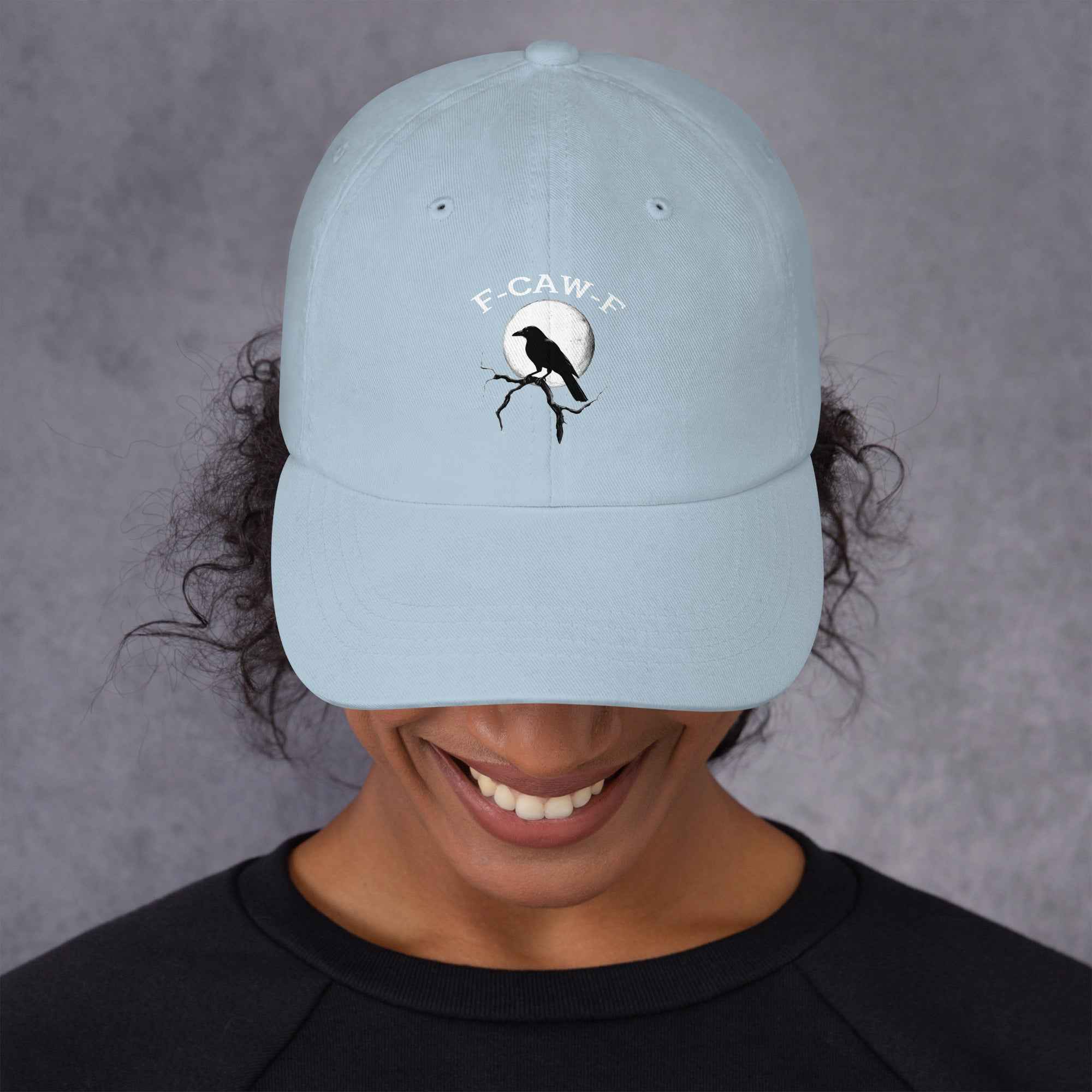 Caw F Funny Crow Moon Gothic Black Bird Humor | Dad Hat