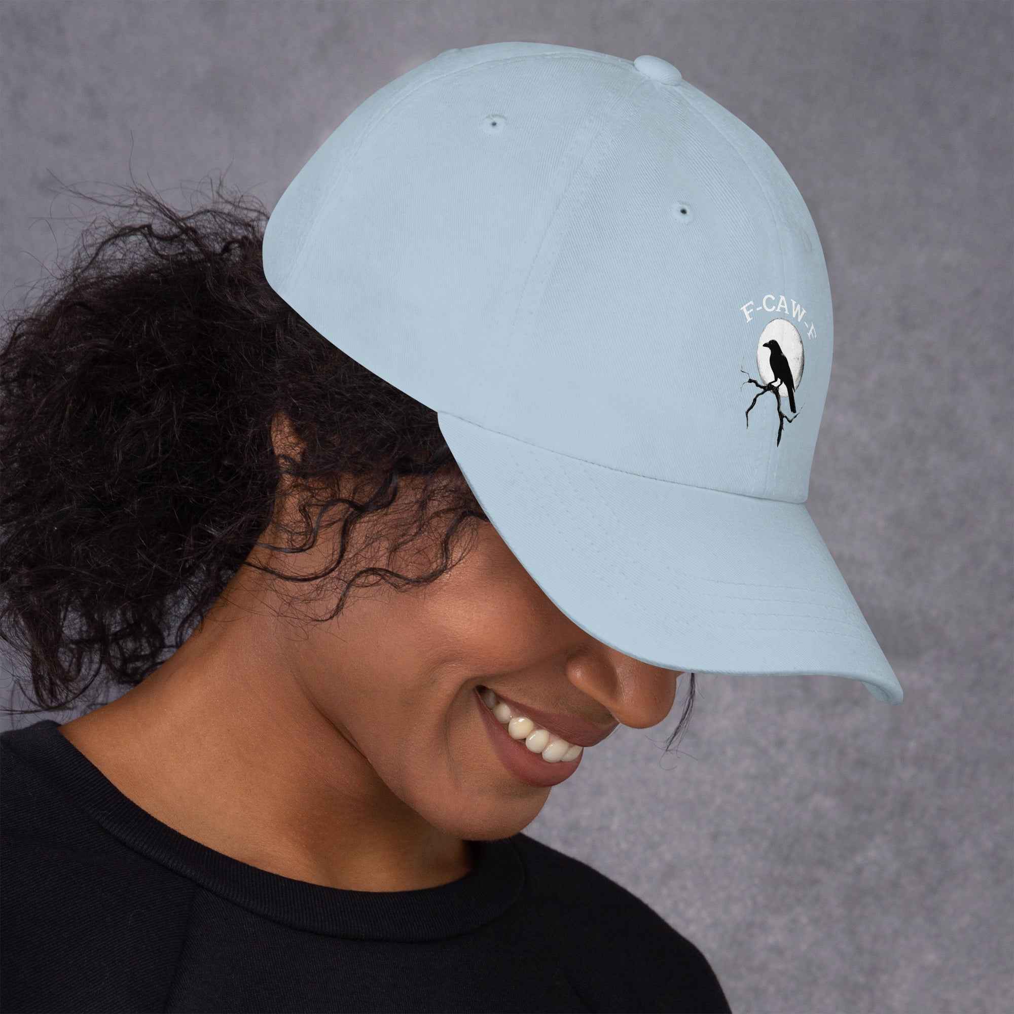 Caw F Funny Crow Moon Gothic Black Bird Humor | Dad Hat
