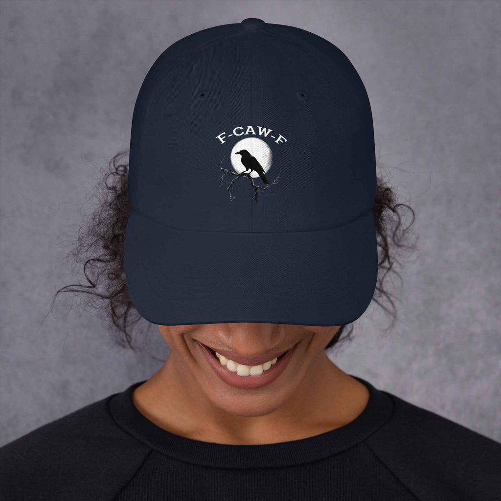 Caw F Funny Crow Moon Gothic Black Bird Humor | Dad Hat