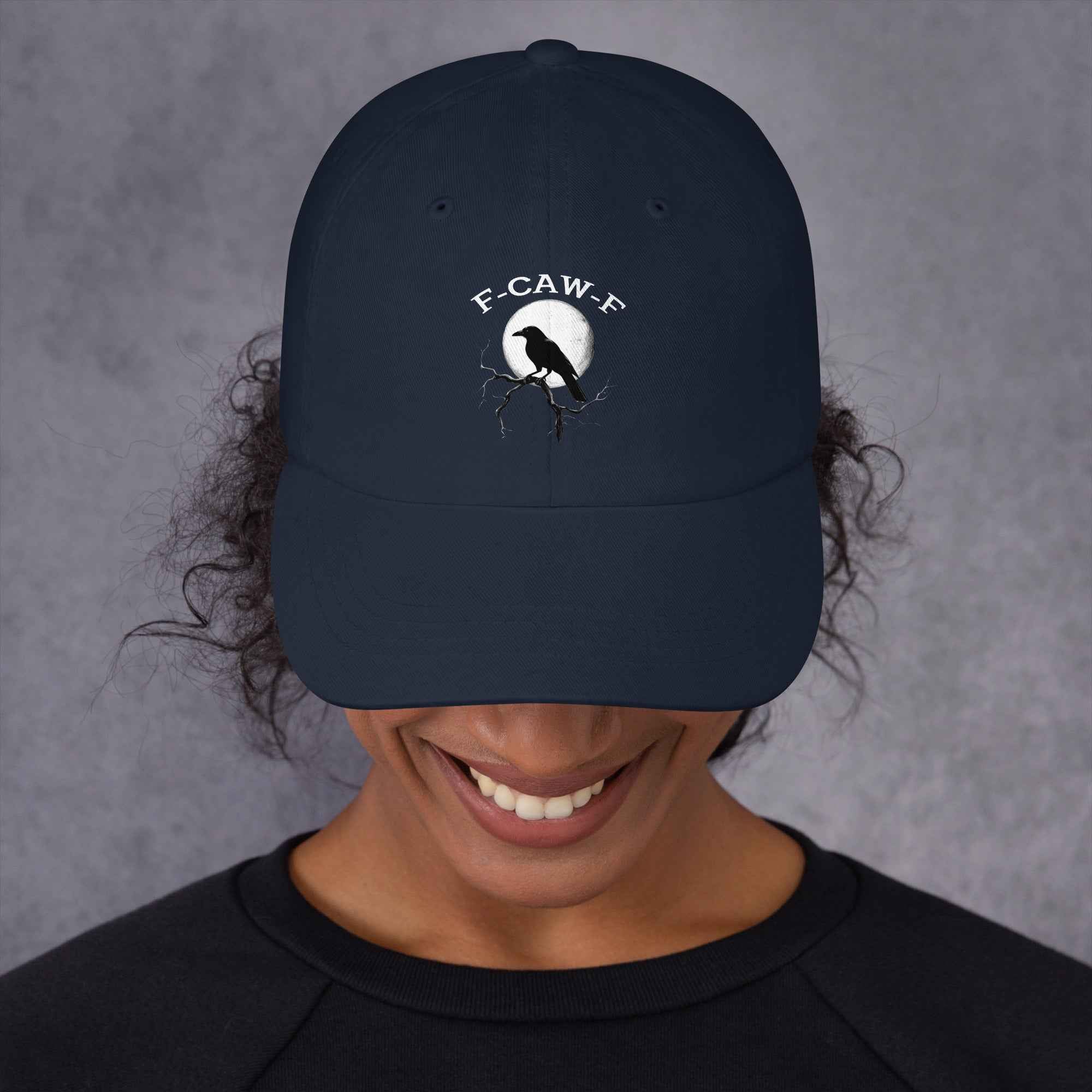 Caw F Funny Crow Moon Gothic Black Bird Humor | Dad Hat