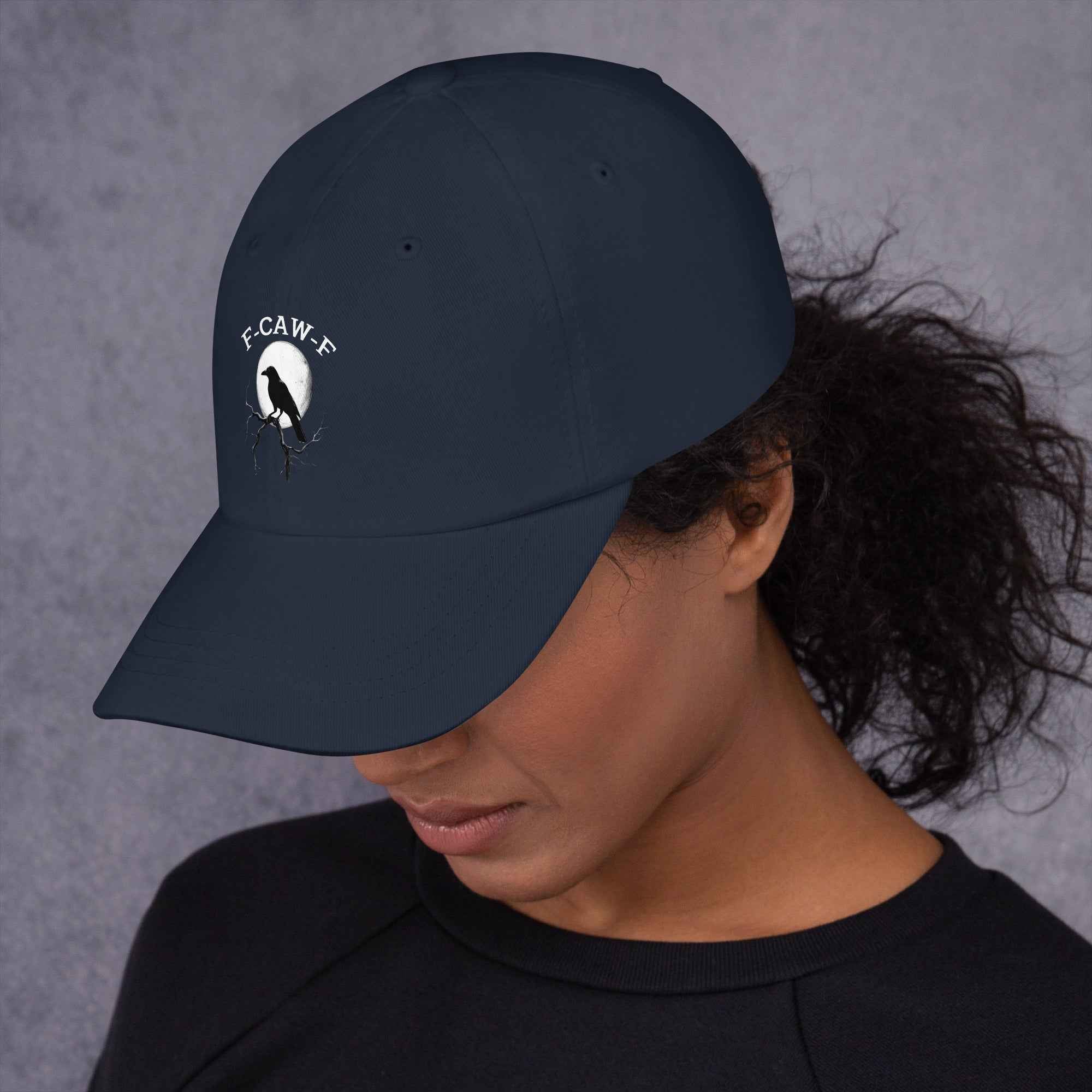 Caw F Funny Crow Moon Gothic Black Bird Humor | Dad Hat
