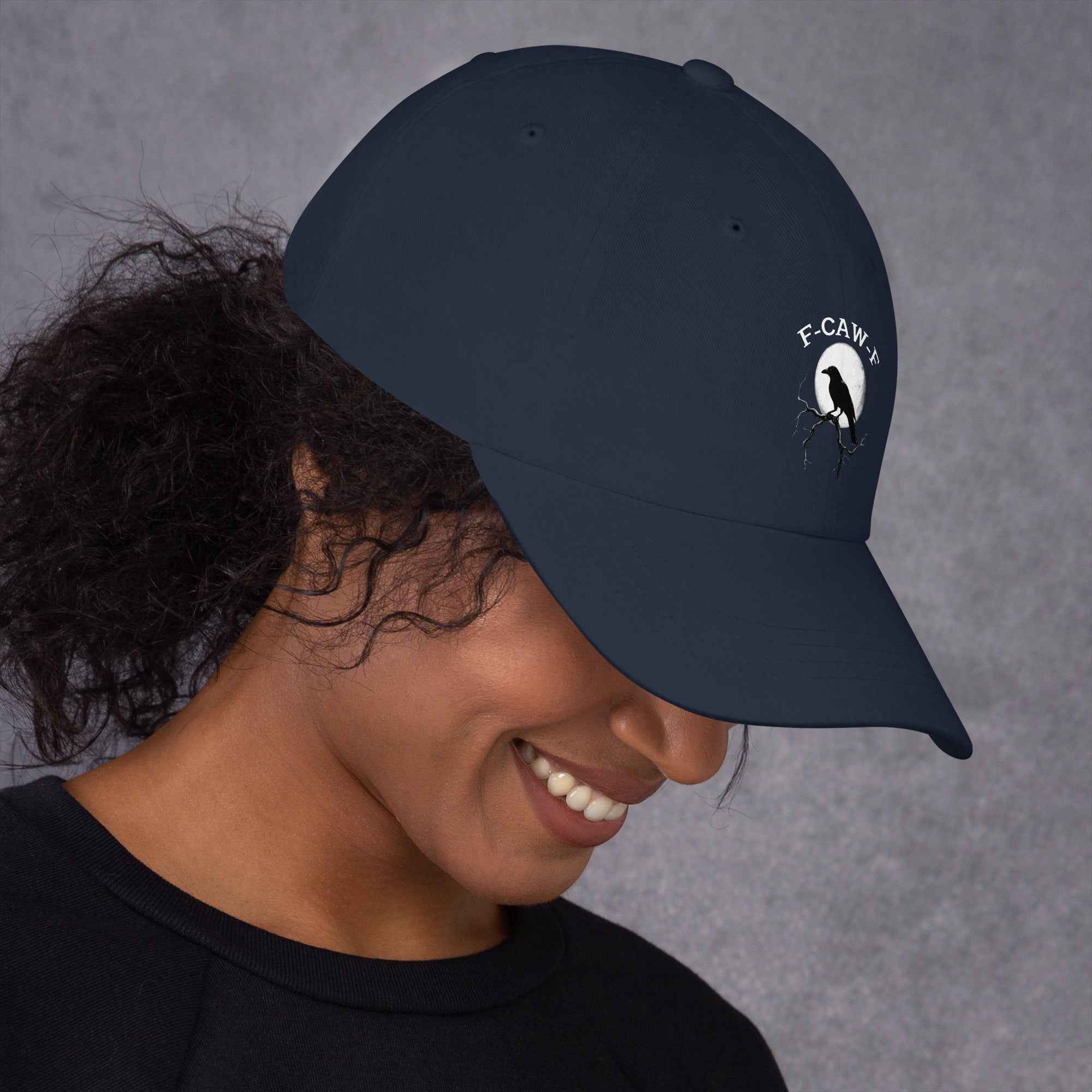 Caw F Funny Crow Moon Gothic Black Bird Humor | Dad Hat