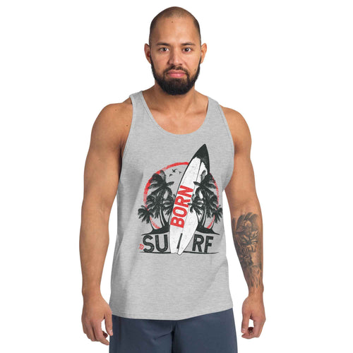 Born To Surf Surfboard Vintage Beach Palm Tree | Men's Tank Top