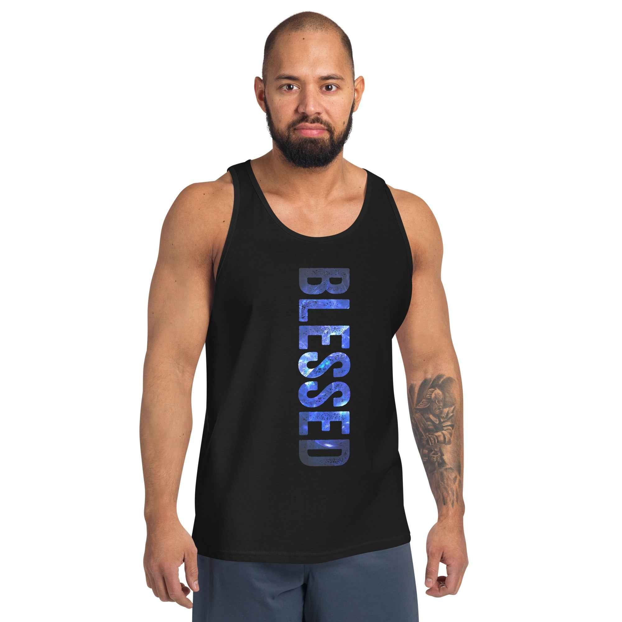 Blessed Vertical Streetwear Blue Abstract Typographic | Men's Tank Top