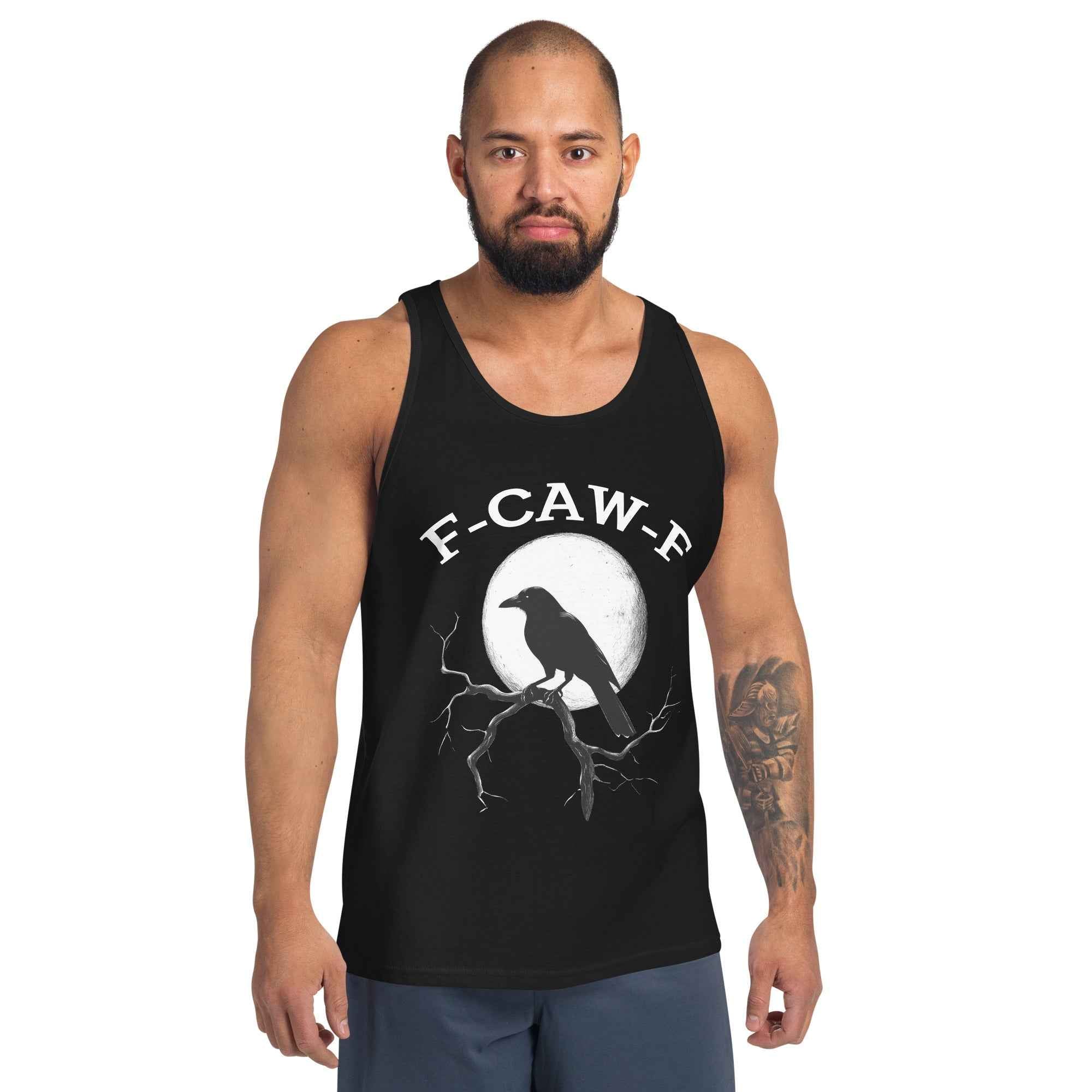 Caw F Funny Crow Moon Gothic Black Bird Humor | Men's Tank Top