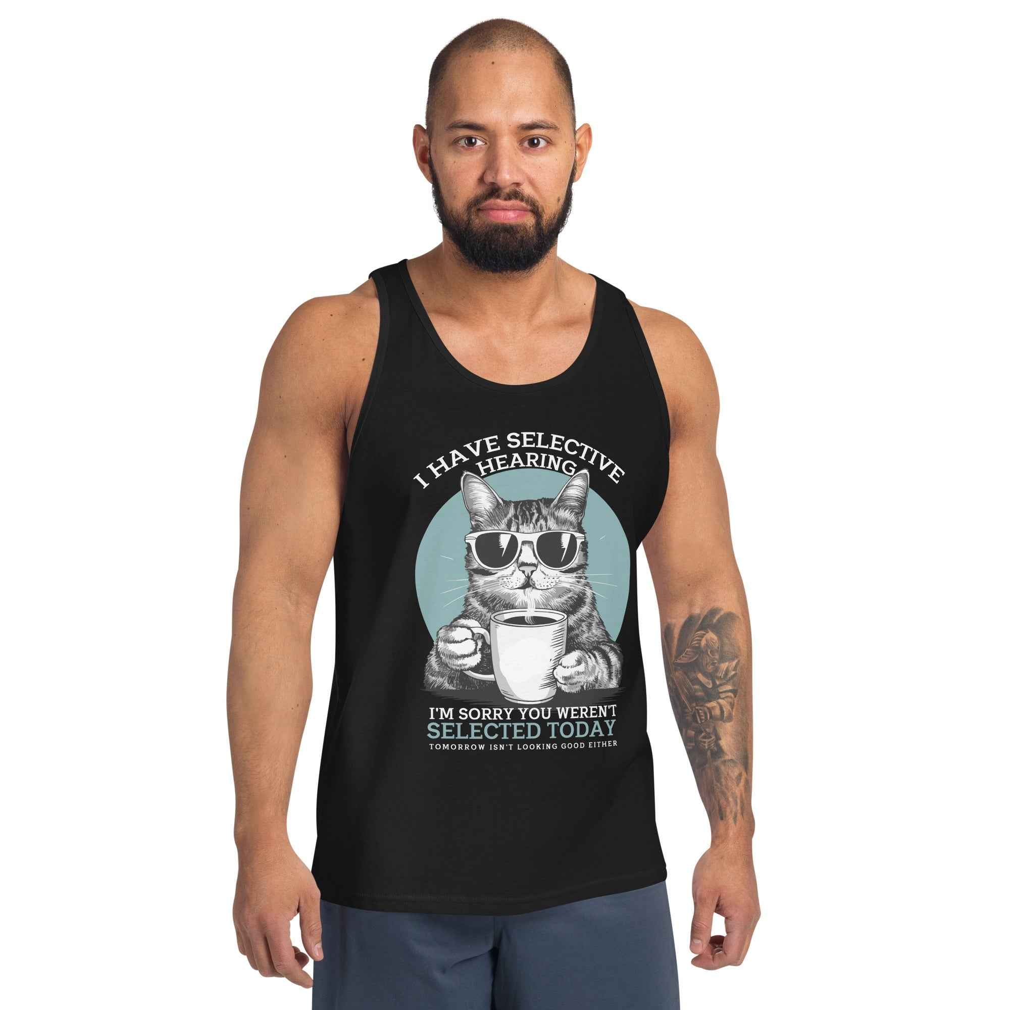 Selective Hearing Cat Sarcasm Coffee Funny Men's Tank Top