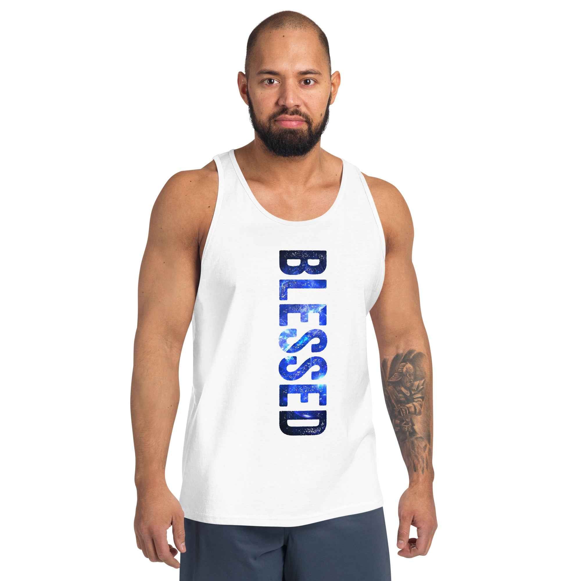 Blessed Vertical Streetwear Blue Abstract Typographic | Men's Tank Top