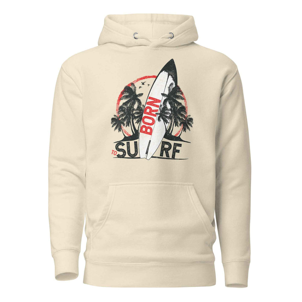 Born To Surf Surfboard Vintage Beach Palm Tree | Unisex Hoodie