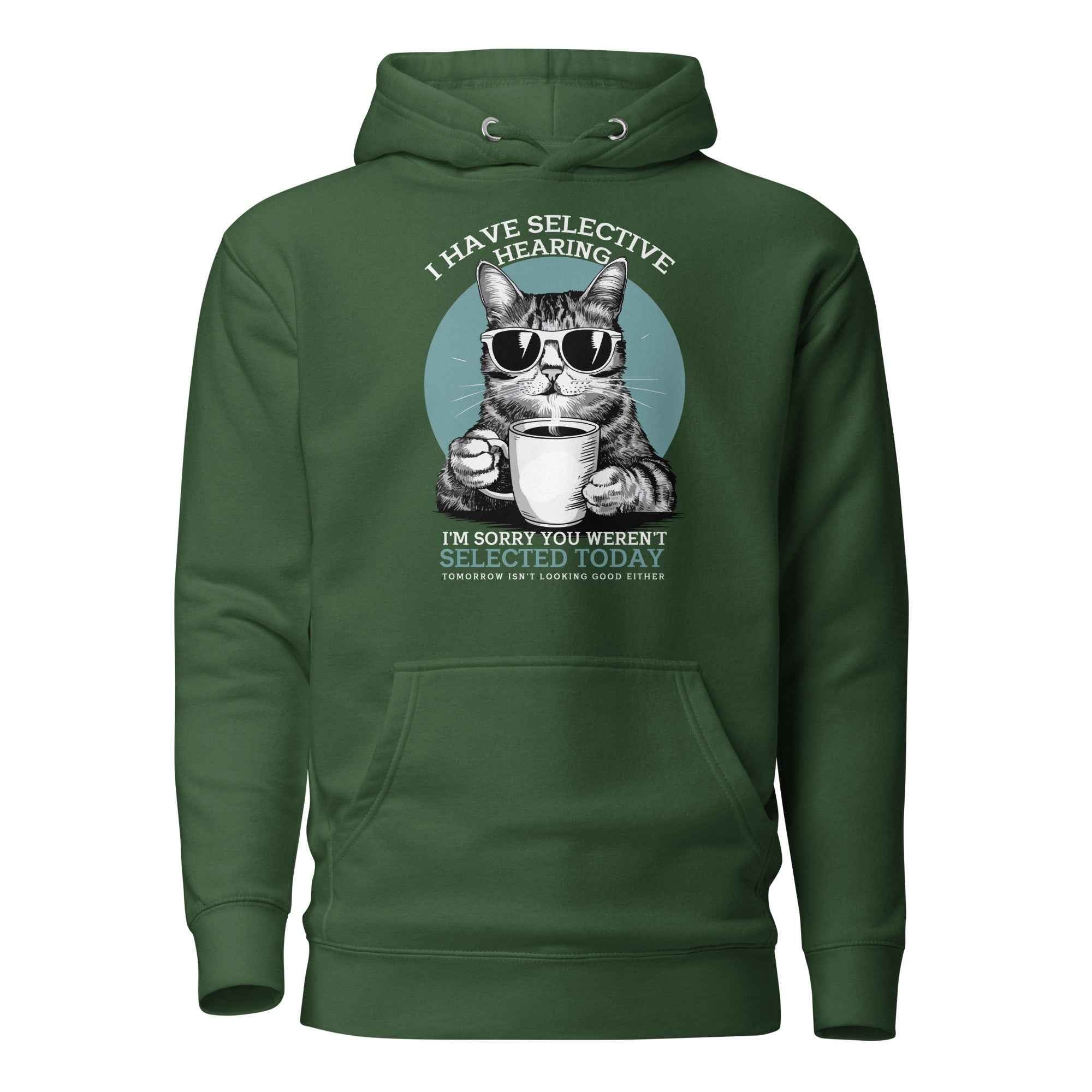 Selective Hearing Cat Sarcasm Coffee Funny | Unisex Hoodie