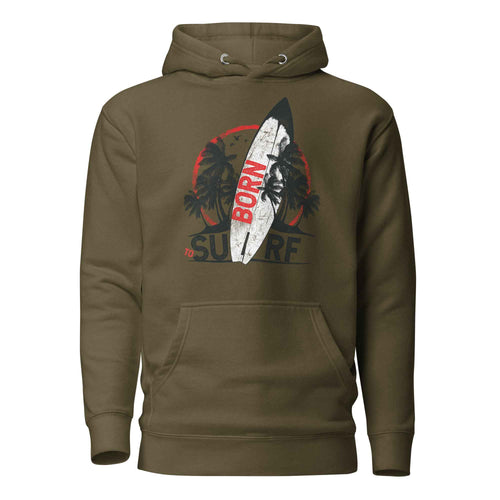 Born To Surf Surfboard Vintage Beach Palm Tree | Unisex Hoodie