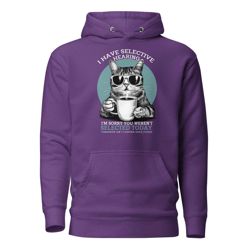 Selective Hearing Cat Sarcasm Coffee Funny | Unisex Hoodie