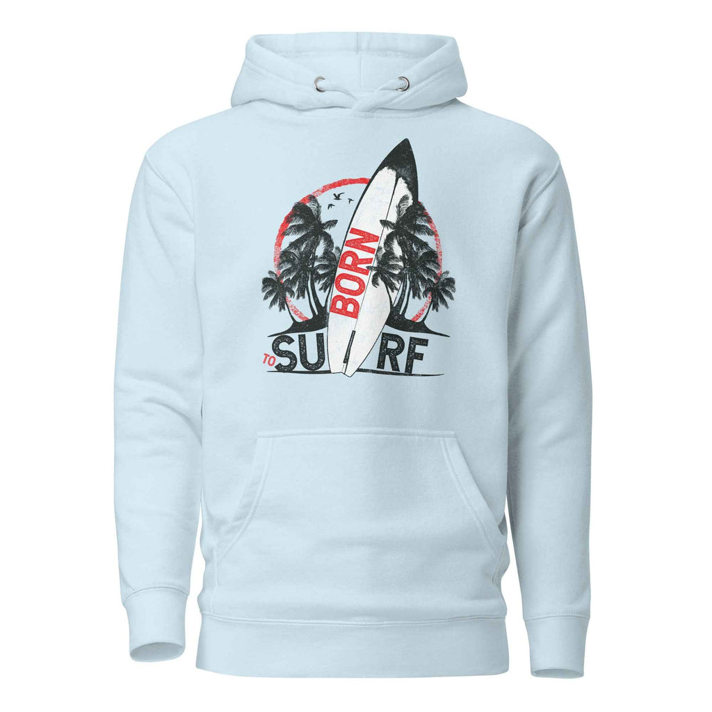 Born To Surf Surfboard Vintage Beach Palm Tree | Unisex Hoodie