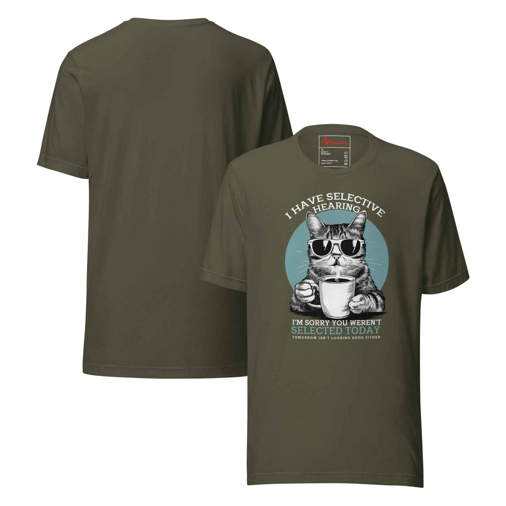 Selective Hearing Cat Sarcasm Coffee Funny | Unisex T-Shirt