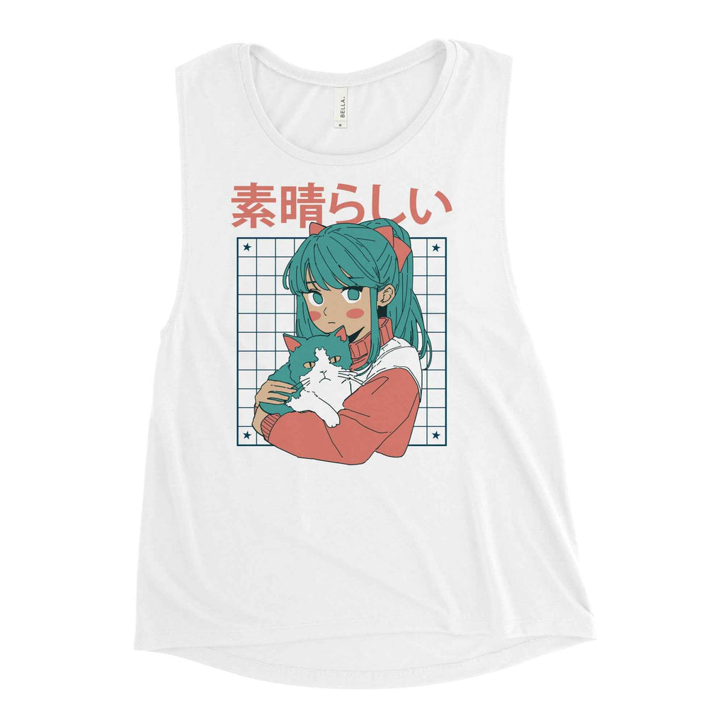 Kawaii Anime Cat Girl Japanese Aesthetic Cute Otaku | Ladies’ Muscle Tank