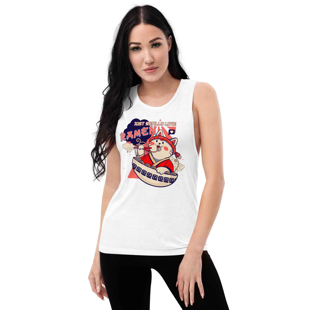 Just Really Love Ramen Cute Cat Noodles Ladies’ Muscle Tank