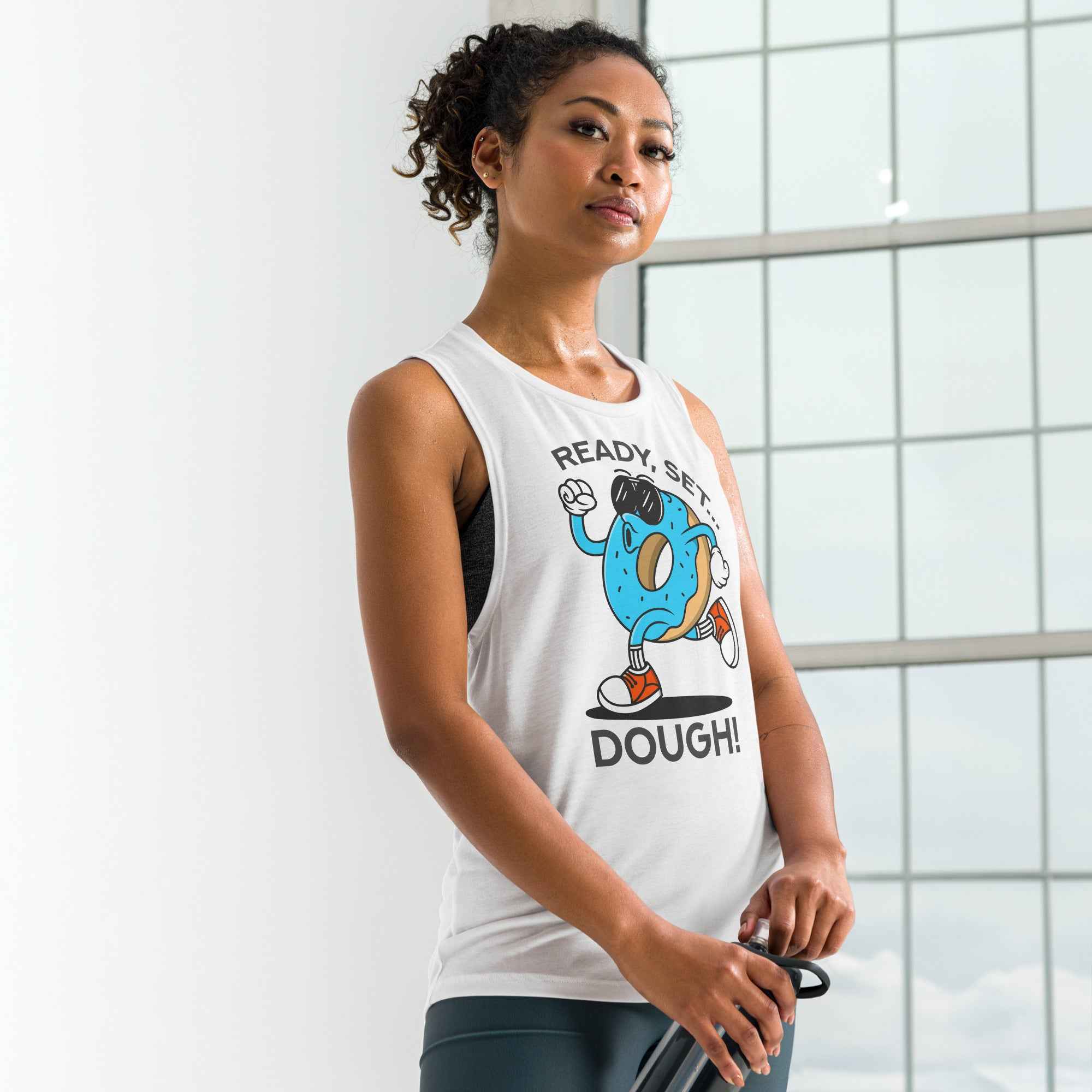Ready Set Dough Funny Donut Running Ladies’ Muscle Tank