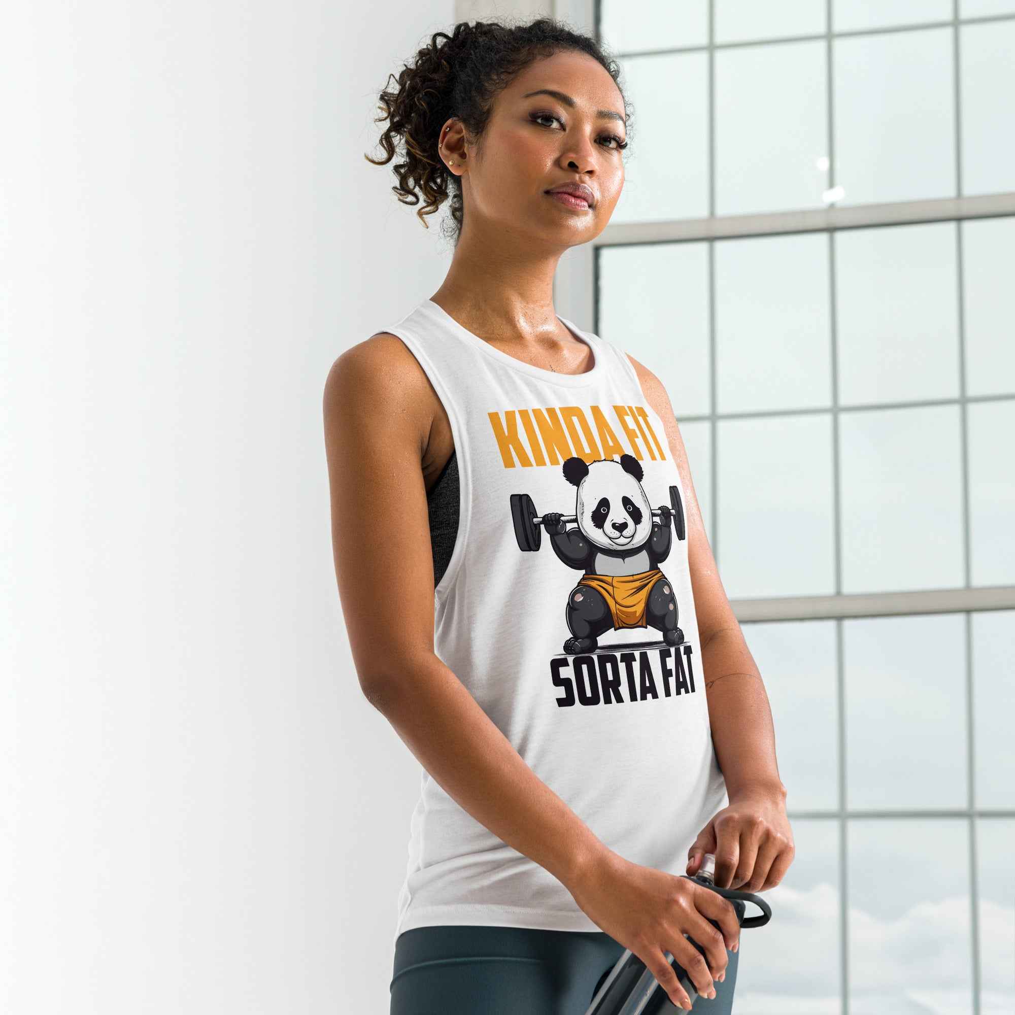 Kinda Fit Sorta Fat Panda Gym Workout Ladies’ Muscle Tank