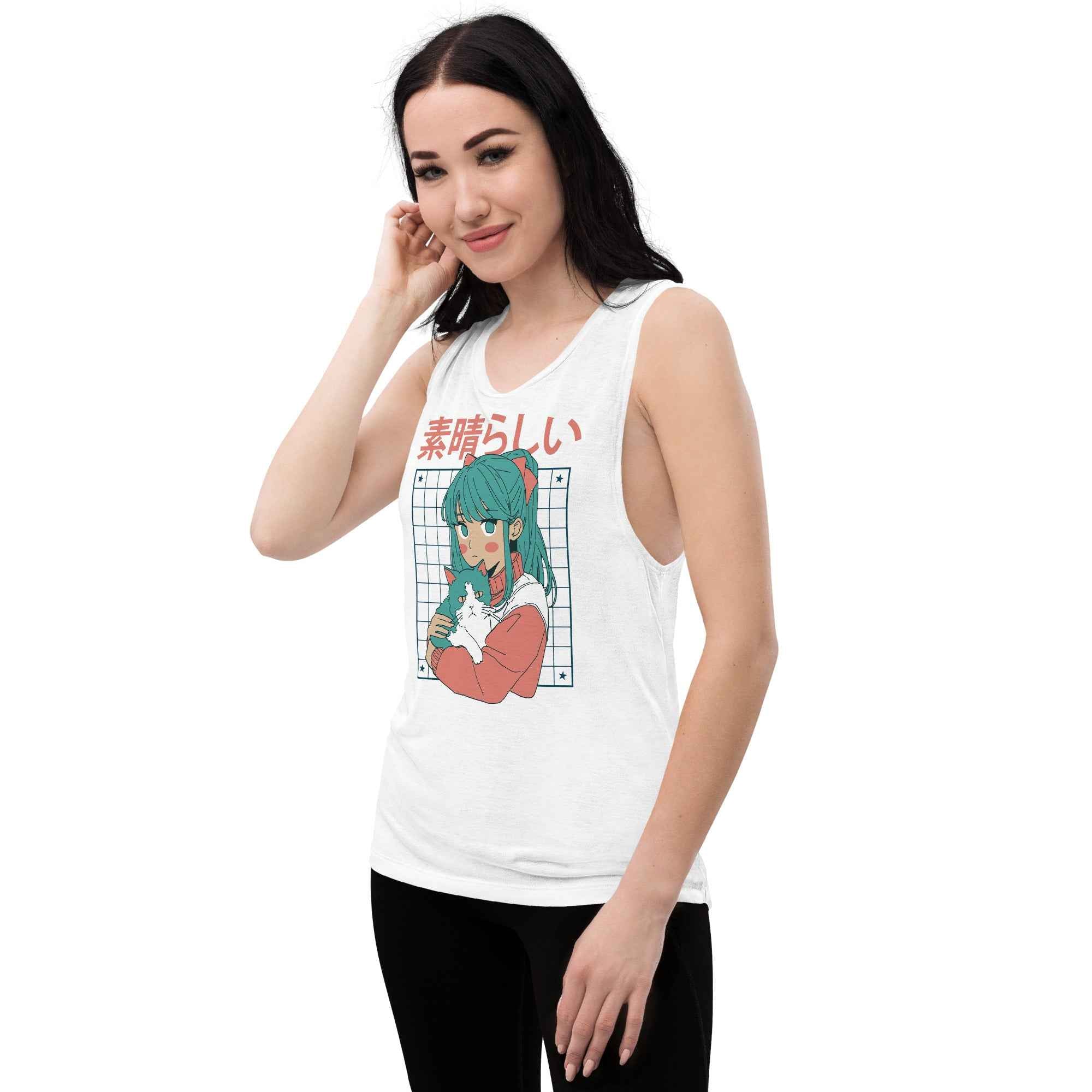 Kawaii Anime Cat Girl Japanese Aesthetic Cute Otaku | Ladies’ Muscle Tank