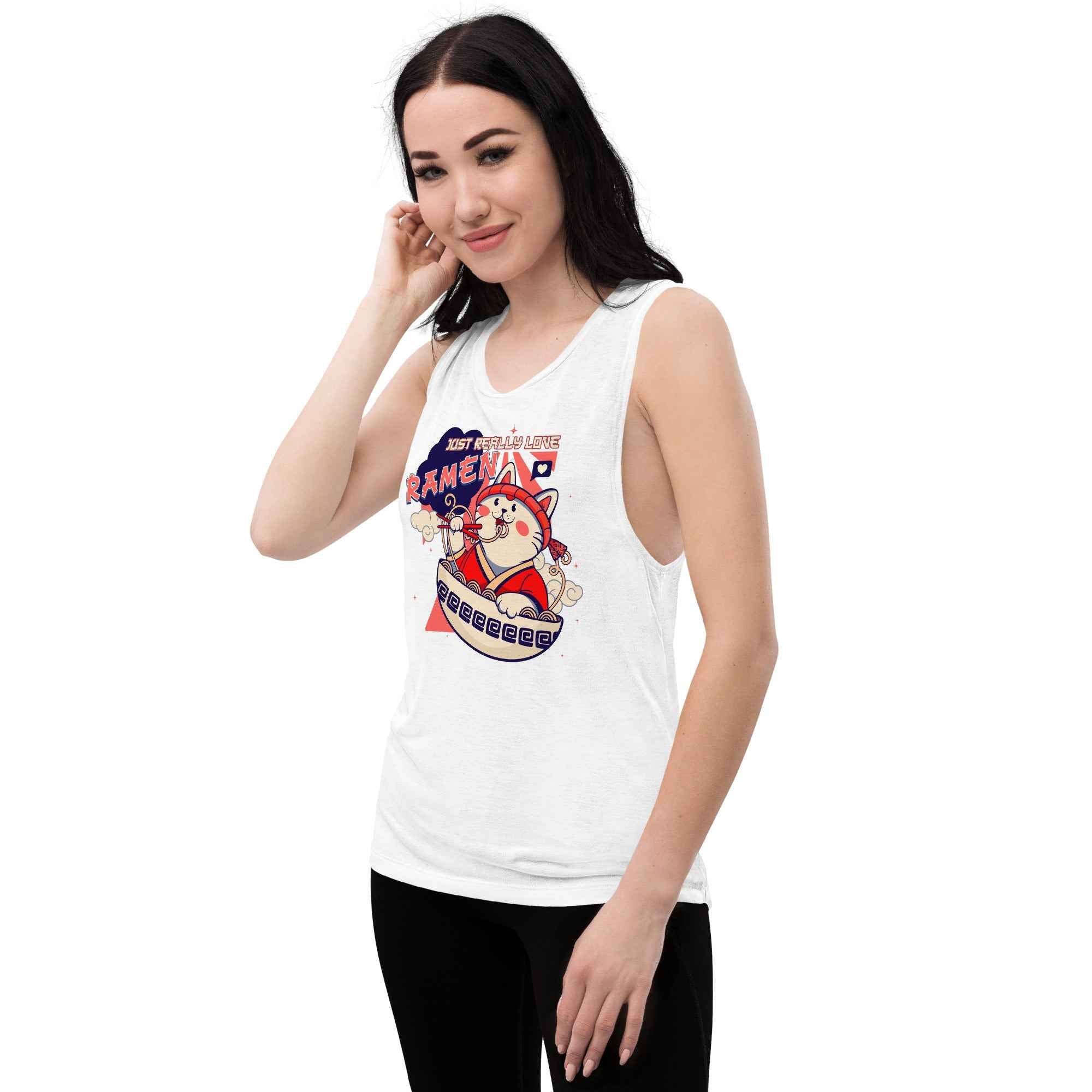 Just Really Love Ramen Cute Cat Noodles Ladies’ Muscle Tank