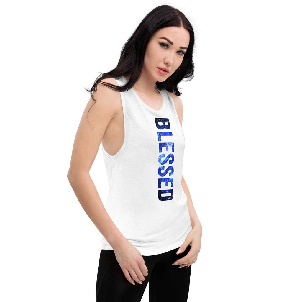 Blessed Vertical Streetwear Blue Abstract Typographic | Ladies’ Muscle Tank