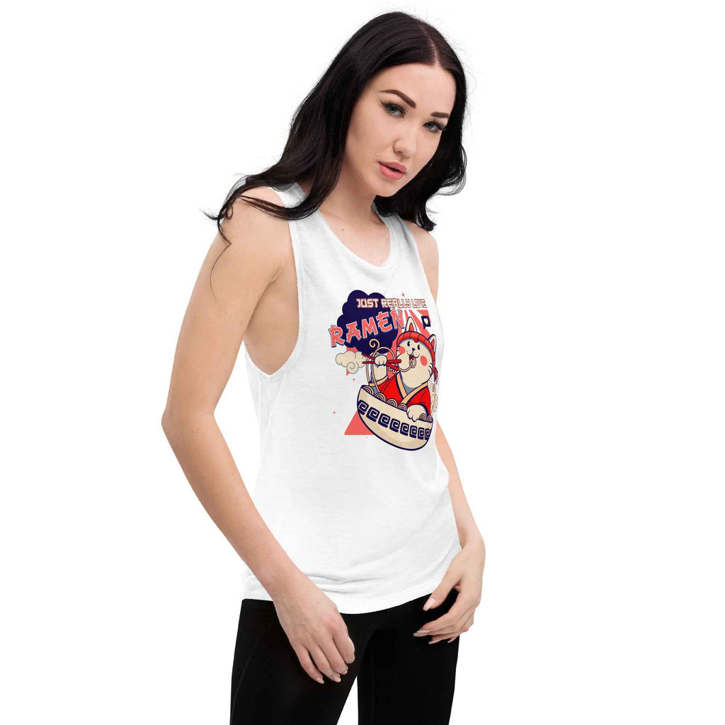 Just Really Love Ramen Cute Cat Noodles Ladies’ Muscle Tank